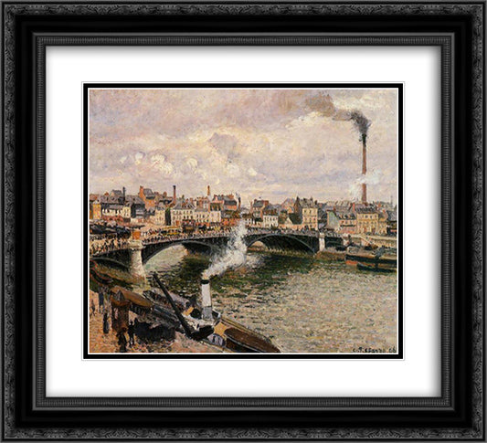 Morning, Overcast Day, Rouen 22x20 Black Ornate Wood Framed Art Print Poster with Double Matting by Pissarro, Camille