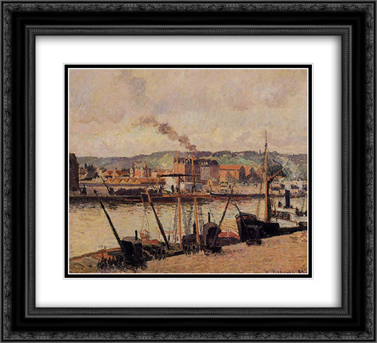 Morning, Rouen, the Quays 22x20 Black Ornate Wood Framed Art Print Poster with Double Matting by Pissarro, Camille