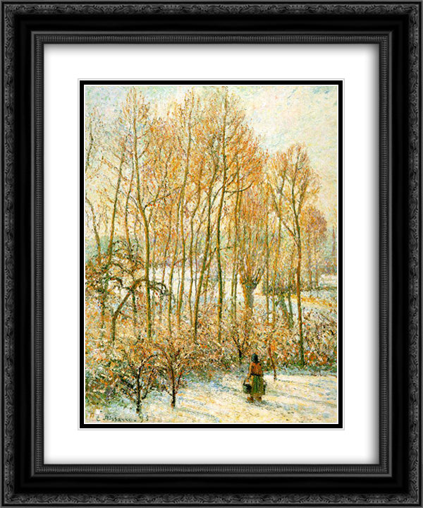 Morning Sunlighton the Snow, Eragny-sur-Epte 20x24 Black Ornate Wood Framed Art Print Poster with Double Matting by Pissarro, Camille