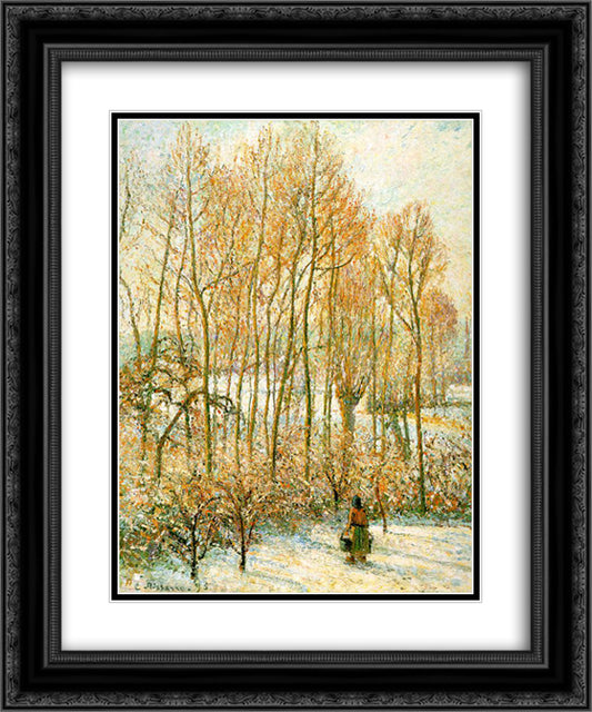 Morning Sunlighton the Snow, Eragny-sur-Epte 20x24 Black Ornate Wood Framed Art Print Poster with Double Matting by Pissarro, Camille