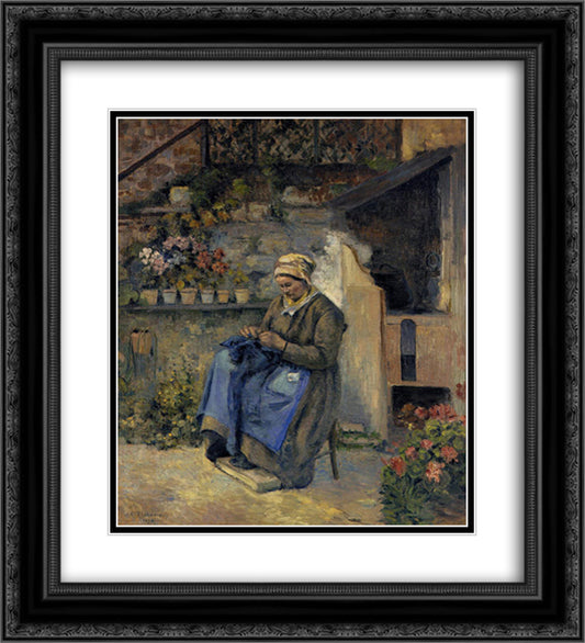 Mother Jolly 20x22 Black Ornate Wood Framed Art Print Poster with Double Matting by Pissarro, Camille