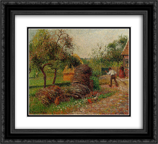 Mother Lucien's Yard 22x20 Black Ornate Wood Framed Art Print Poster with Double Matting by Pissarro, Camille