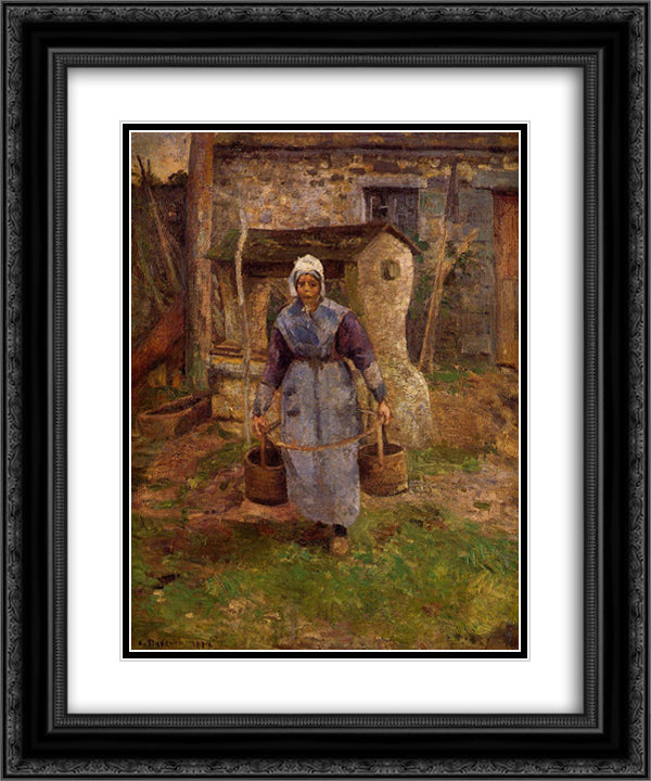 Mother Presle, Montfoucault 20x24 Black Ornate Wood Framed Art Print Poster with Double Matting by Pissarro, Camille