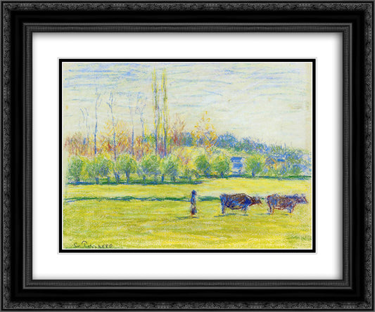 Near Eragny 24x20 Black Ornate Wood Framed Art Print Poster with Double Matting by Pissarro, Camille