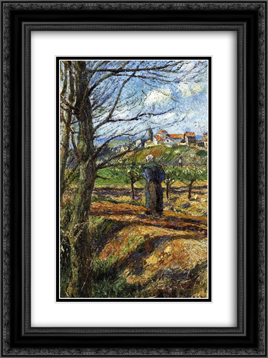 Near Pontoise 18x24 Black Ornate Wood Framed Art Print Poster with Double Matting by Pissarro, Camille