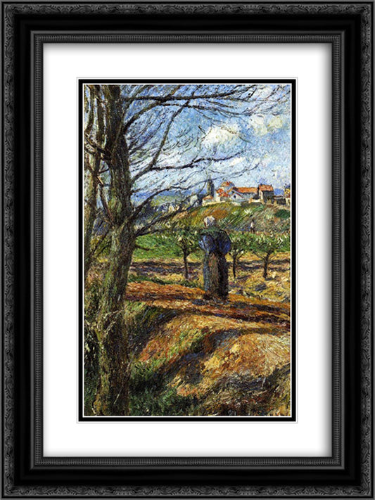 Near Pontoise 18x24 Black Ornate Wood Framed Art Print Poster with Double Matting by Pissarro, Camille