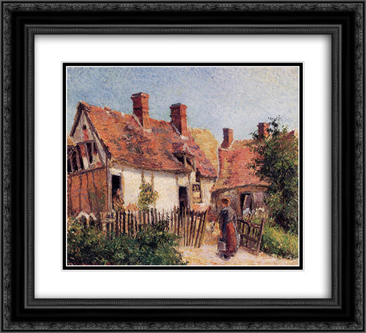 Old Houses at Eragny 22x20 Black Ornate Wood Framed Art Print Poster with Double Matting by Pissarro, Camille