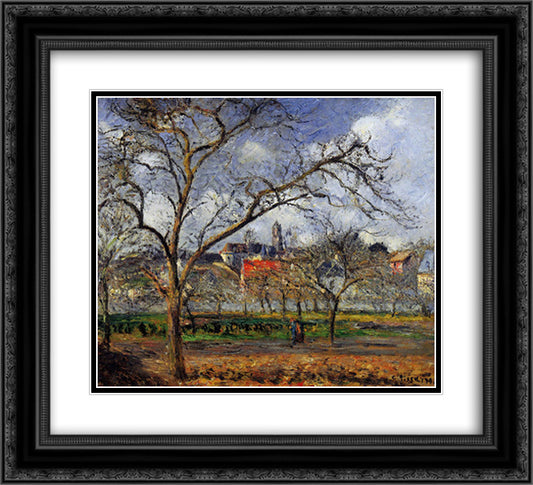 On Orchard in Pontoise in Winter 22x20 Black Ornate Wood Framed Art Print Poster with Double Matting by Pissarro, Camille