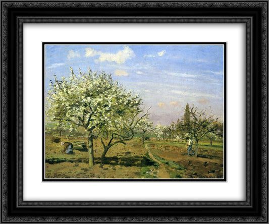 Orchard in Blossom, Louveciennes 24x20 Black Ornate Wood Framed Art Print Poster with Double Matting by Pissarro, Camille
