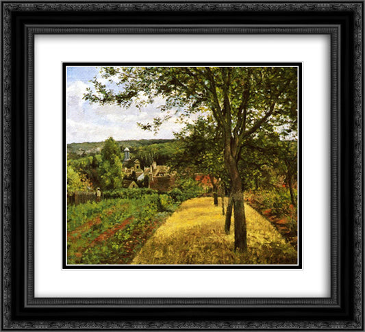 Orchards at Louveciennes 22x20 Black Ornate Wood Framed Art Print Poster with Double Matting by Pissarro, Camille