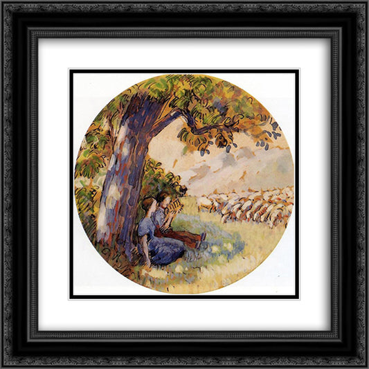 Pastoral 20x20 Black Ornate Wood Framed Art Print Poster with Double Matting by Pissarro, Camille
