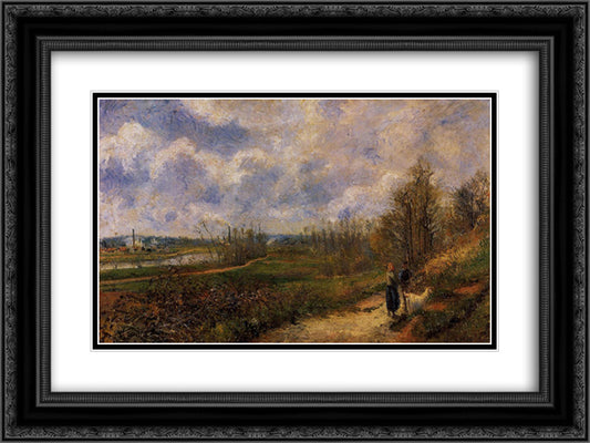 Path to Le Chou, Pontoise 24x18 Black Ornate Wood Framed Art Print Poster with Double Matting by Pissarro, Camille