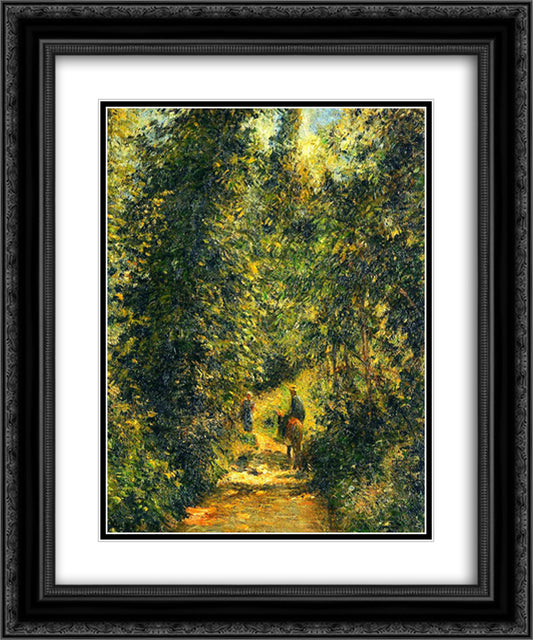 Path under the Trees, Summer 20x24 Black Ornate Wood Framed Art Print Poster with Double Matting by Pissarro, Camille