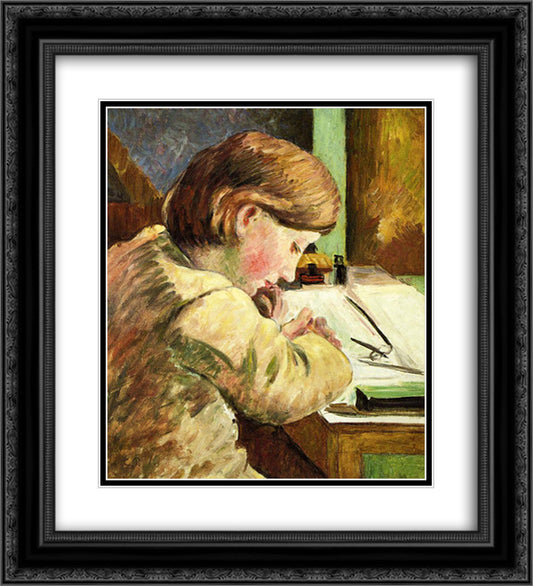 Paul Writing 20x22 Black Ornate Wood Framed Art Print Poster with Double Matting by Pissarro, Camille