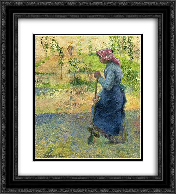 Paysanne Couchant 20x22 Black Ornate Wood Framed Art Print Poster with Double Matting by Pissarro, Camille