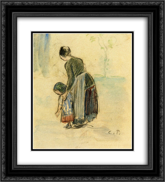 Peasant and Child 20x22 Black Ornate Wood Framed Art Print Poster with Double Matting by Pissarro, Camille
