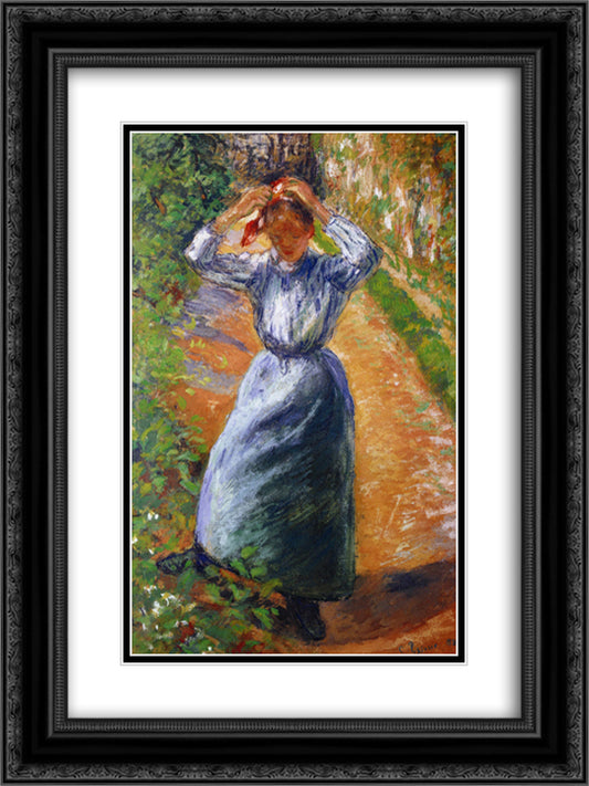 Peasant Donning Her Marmotte 18x24 Black Ornate Wood Framed Art Print Poster with Double Matting by Pissarro, Camille