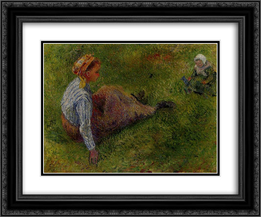 Peasant Sitting with Infant 24x20 Black Ornate Wood Framed Art Print Poster with Double Matting by Pissarro, Camille
