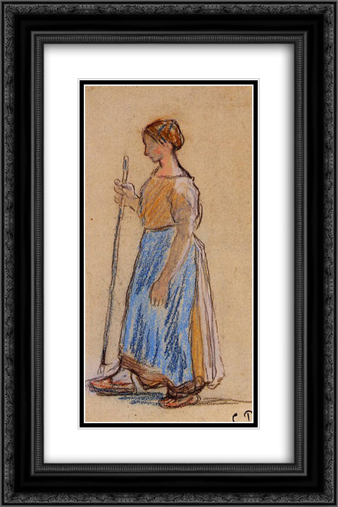 Peasant Woman 16x24 Black Ornate Wood Framed Art Print Poster with Double Matting by Pissarro, Camille