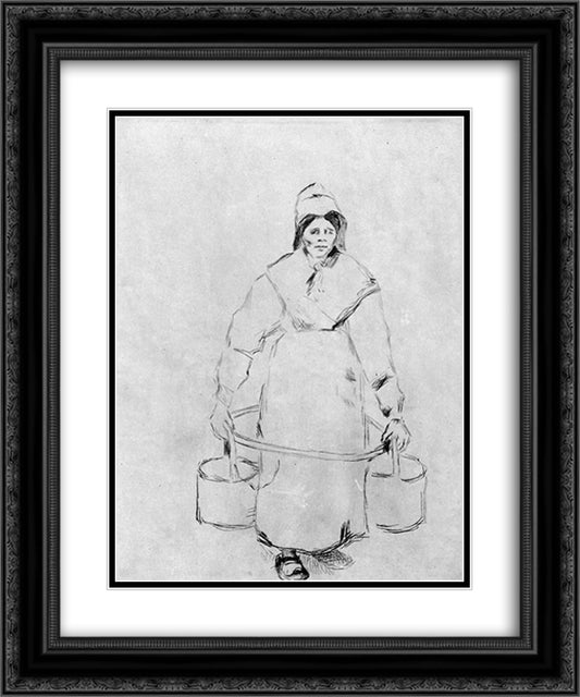 Peasant woman at the well 20x24 Black Ornate Wood Framed Art Print Poster with Double Matting by Pissarro, Camille