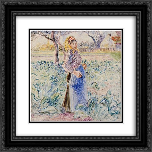 Peasant Woman in a Cabbage Patch 20x20 Black Ornate Wood Framed Art Print Poster with Double Matting by Pissarro, Camille