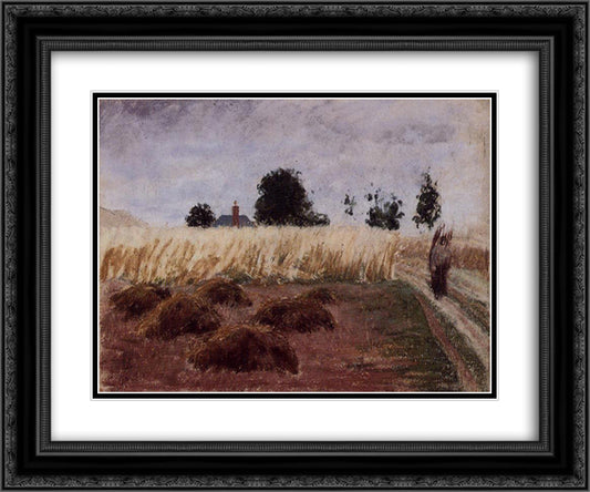 Peasant Woman on a Country Road 24x20 Black Ornate Wood Framed Art Print Poster with Double Matting by Pissarro, Camille