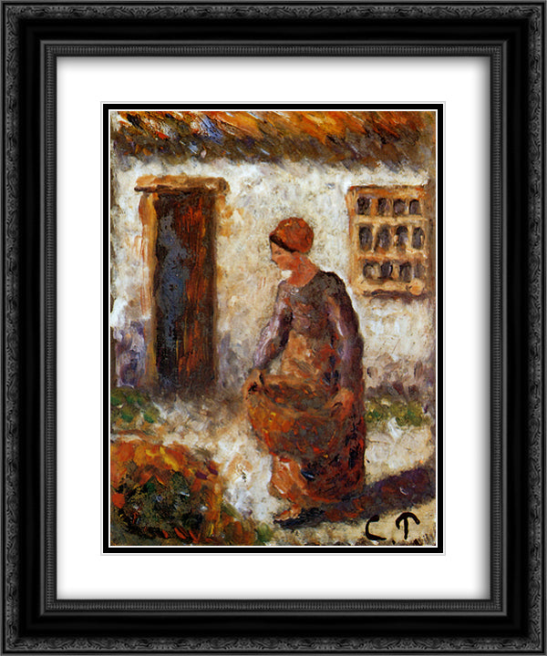 Peasant woman with basket 20x24 Black Ornate Wood Framed Art Print Poster with Double Matting by Pissarro, Camille