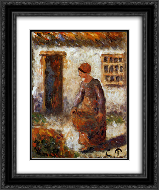 Peasant woman with basket 20x24 Black Ornate Wood Framed Art Print Poster with Double Matting by Pissarro, Camille