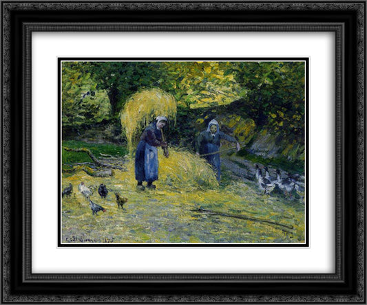 Peasants Carrying Straw, Montfoucault 24x20 Black Ornate Wood Framed Art Print Poster with Double Matting by Pissarro, Camille