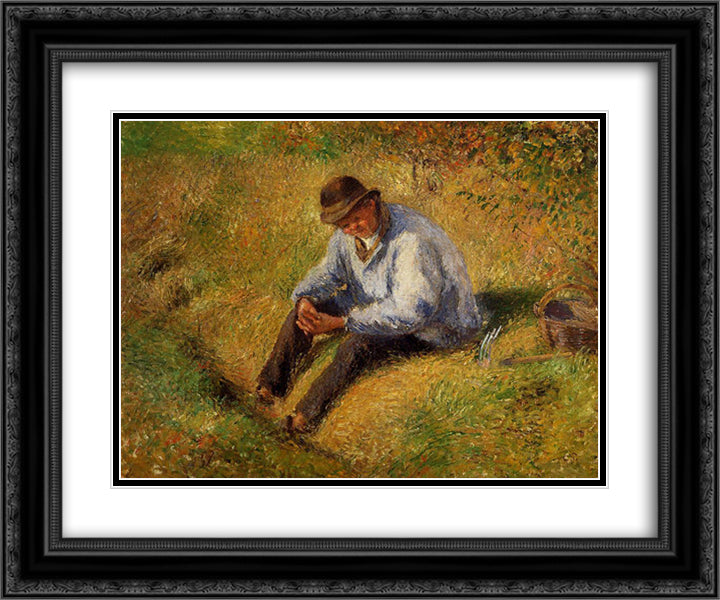 Pere Melon Resting 24x20 Black Ornate Wood Framed Art Print Poster with Double Matting by Pissarro, Camille