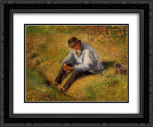 Pere Melon Resting 24x20 Black Ornate Wood Framed Art Print Poster with Double Matting by Pissarro, Camille