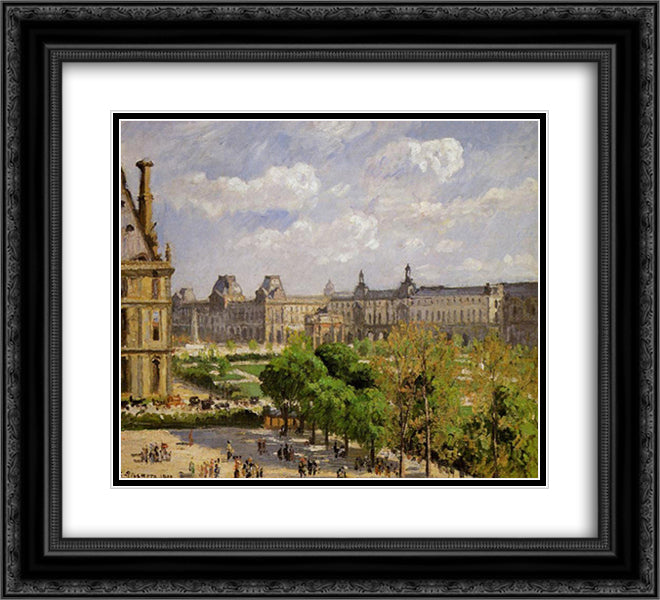 Place du Carrousel, the Tuileries Gardens 22x20 Black Ornate Wood Framed Art Print Poster with Double Matting by Pissarro, Camille