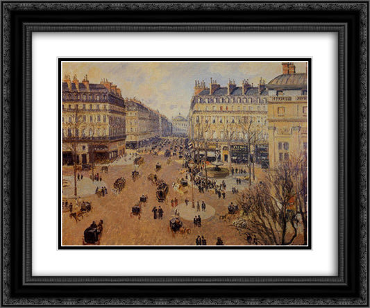 Place du Theatre Francais, Afternoon Sun in Winter 24x20 Black Ornate Wood Framed Art Print Poster with Double Matting by Pissarro, Camille