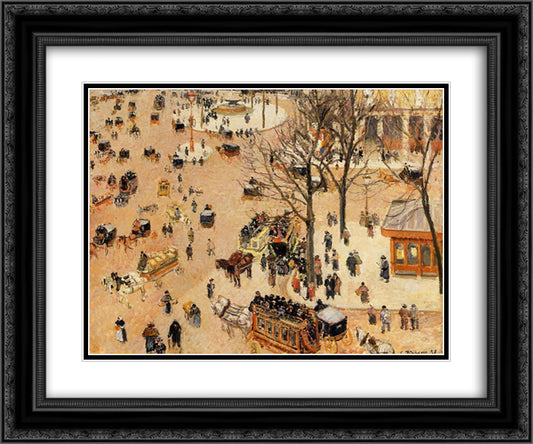 Place du Theatre Francais 24x20 Black Ornate Wood Framed Art Print Poster with Double Matting by Pissarro, Camille