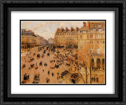 Place du Thretre Francais Sun Effect 24x20 Black Ornate Wood Framed Art Print Poster with Double Matting by Pissarro, Camille
