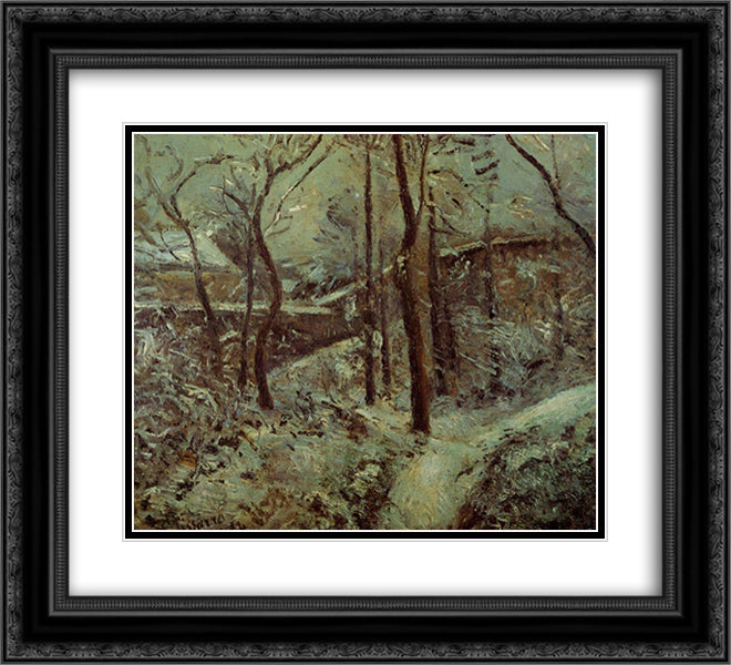 Poor footpath, Pontoise, snow effect 22x20 Black Ornate Wood Framed Art Print Poster with Double Matting by Pissarro, Camille