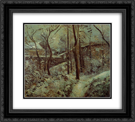 Poor footpath, Pontoise, snow effect 22x20 Black Ornate Wood Framed Art Print Poster with Double Matting by Pissarro, Camille