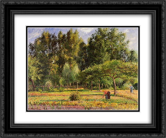 Poplars, Afternoon in Eragny 24x20 Black Ornate Wood Framed Art Print Poster with Double Matting by Pissarro, Camille