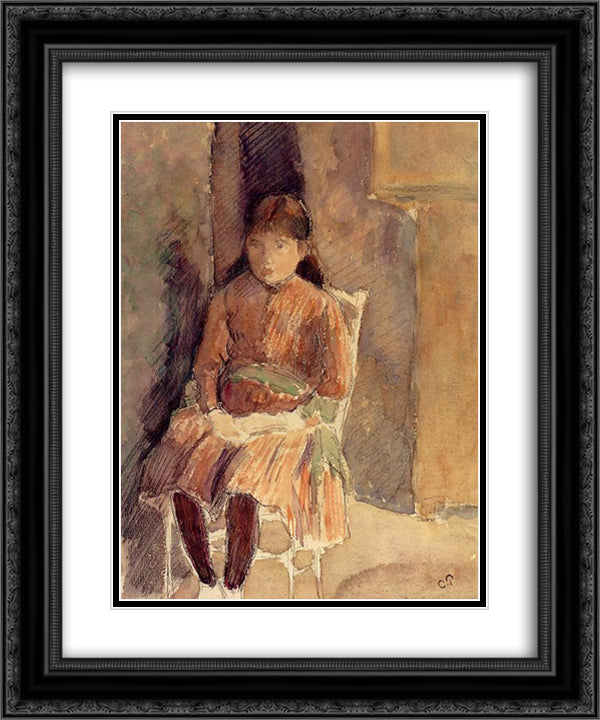 Portrait of Jeanne, the Artist's Daughter 20x24 Black Ornate Wood Framed Art Print Poster with Double Matting by Pissarro, Camille
