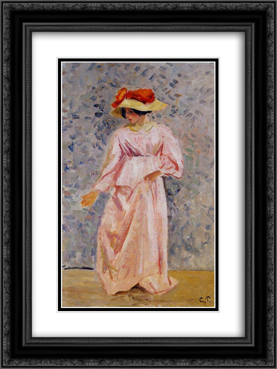 Portrait of Jeanne in a Pink Robe 18x24 Black Ornate Wood Framed Art Print Poster with Double Matting by Pissarro, Camille