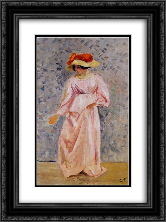 Portrait of Jeanne in a Pink Robe 18x24 Black Ornate Wood Framed Art Print Poster with Double Matting by Pissarro, Camille