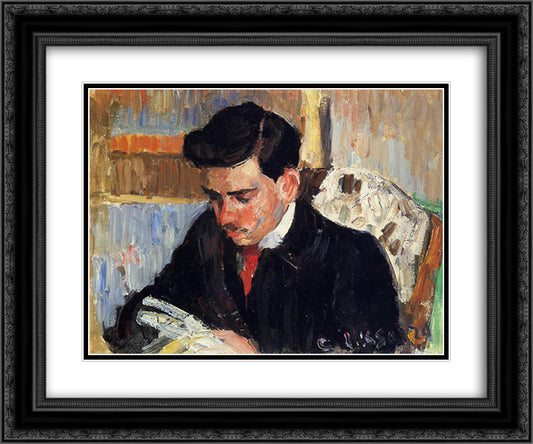 Portrait of Rodo Pissarro Reading 24x20 Black Ornate Wood Framed Art Print Poster with Double Matting by Pissarro, Camille