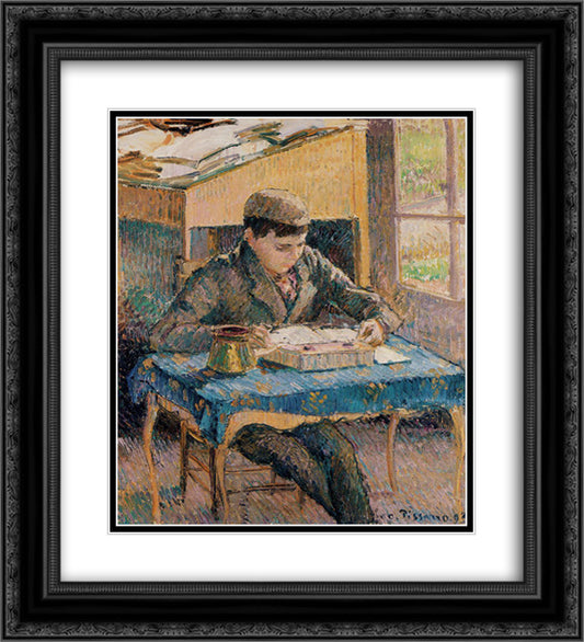 Portrait of Rodo Reading 20x22 Black Ornate Wood Framed Art Print Poster with Double Matting by Pissarro, Camille