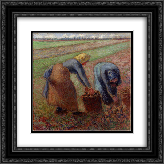 Potato Harvest 20x20 Black Ornate Wood Framed Art Print Poster with Double Matting by Pissarro, Camille