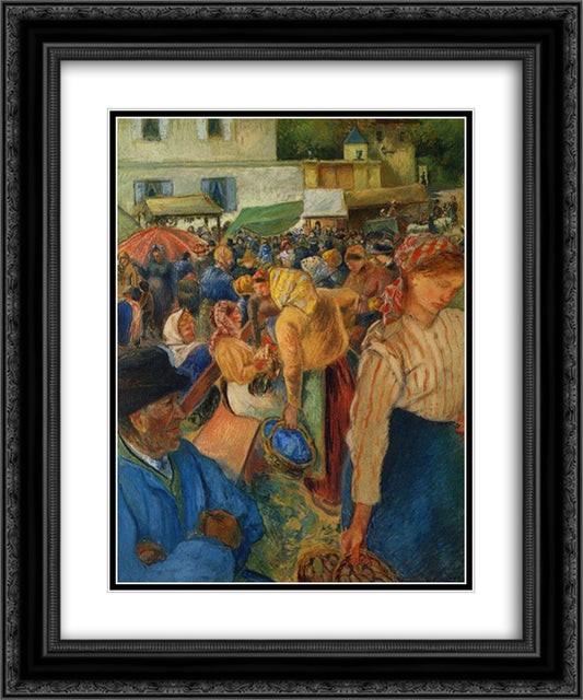 Poultry Market, Pontoise 20x24 Black Ornate Wood Framed Art Print Poster with Double Matting by Pissarro, Camille