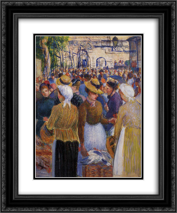 Poultry Market at Gisors 20x24 Black Ornate Wood Framed Art Print Poster with Double Matting by Pissarro, Camille