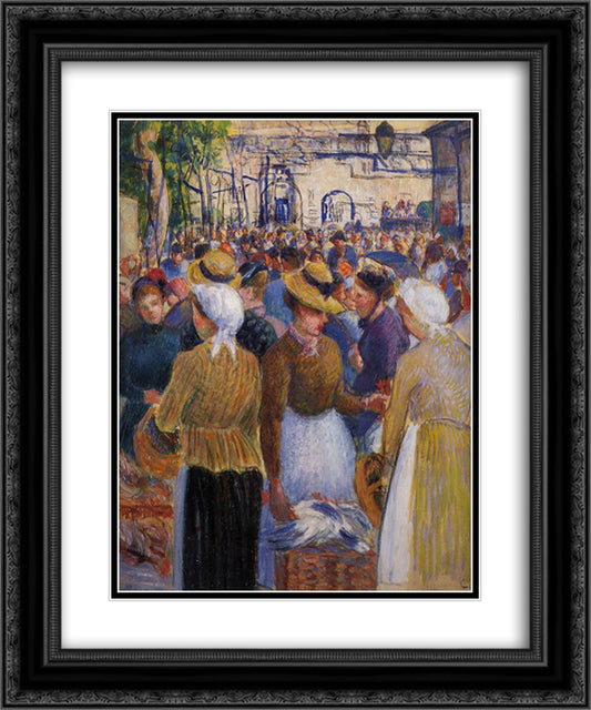 Poultry Market at Gisors 20x24 Black Ornate Wood Framed Art Print Poster with Double Matting by Pissarro, Camille