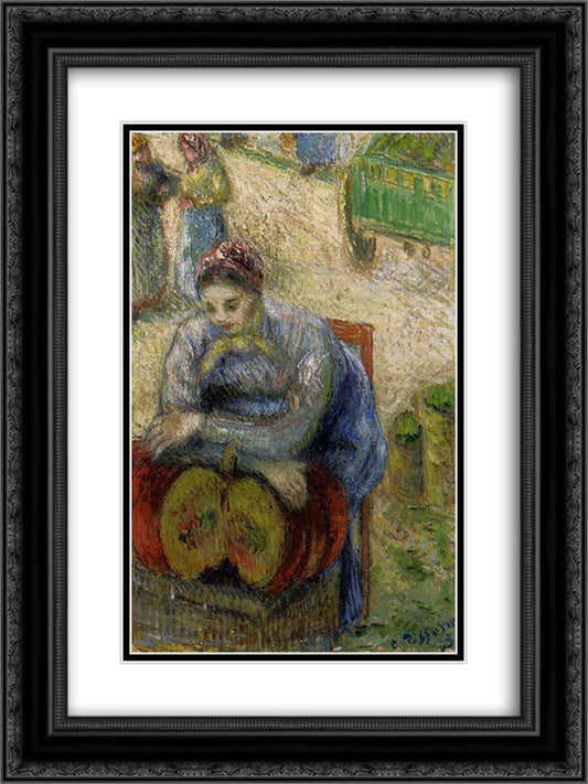 Pumpkin Merchant 18x24 Black Ornate Wood Framed Art Print Poster with Double Matting by Pissarro, Camille