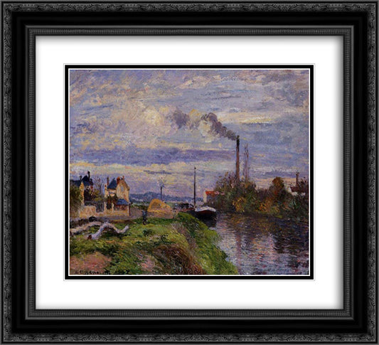 Quai du Pothuis, at Pontoise 22x20 Black Ornate Wood Framed Art Print Poster with Double Matting by Pissarro, Camille