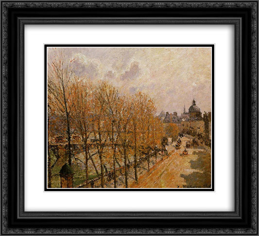 Quai Malaquais, Morning 22x20 Black Ornate Wood Framed Art Print Poster with Double Matting by Pissarro, Camille